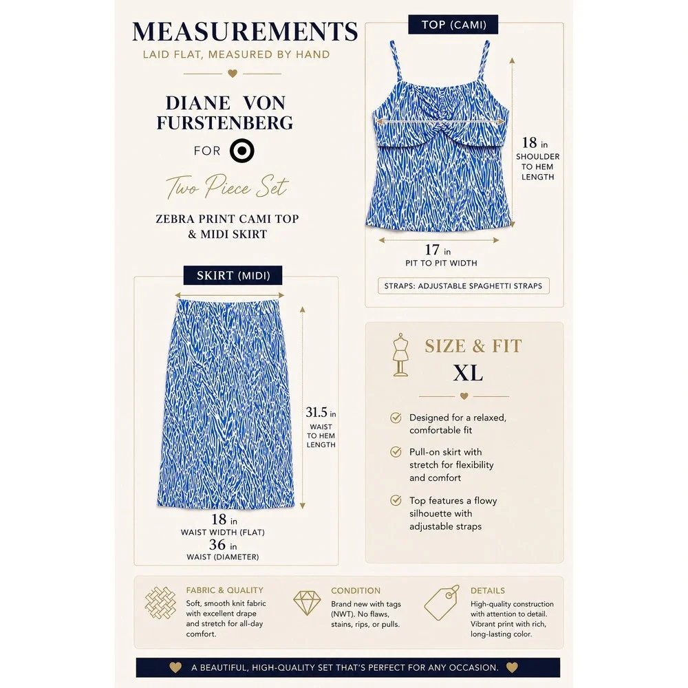 Diane von Furstenberg Target Extra Large Blue Zebra Cami Skirt Set Resort New